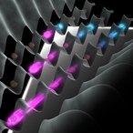 Artist's view of an entangled pair of quasiparticles emerging from the initial Mott insulating state and spreading across the system.