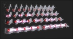 <p><em>While the atoms are strongly localized in the initial state (upmost row) in the deep lattice, correlations develop during the crossing of the phase transition induced by lowering the lattice depth.<br /> In the final weak lattice (lowest row), the correlations would in principle span the whole lattice, if the phase transition could be crossed infinitely slow. In reality, however, the finite ramp speed limits the correlation length to a finite value. <br /></em></p>