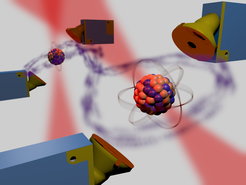 Artist’s view of the experiment in which two atoms are being entangled over a distance of 400 metres.