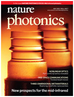 Cover of the July 2012 issue of Nature Photonics, displaying crystalline microresonators used for mid-infrared frequency comb conversion.