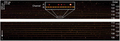 Echelle spectrum of an astrocomb (channel B) and an thorium-argon lamp for comparison (channel A).