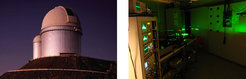 Left: 3.6m telescope at the ESO La Silla Observatory, Chile that houses the HARPS spectrometer which is designed for exoplanet hunting. Right: Astrocomb inside the dome of the 3.6m telescope.