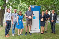 From the left: Charles Heffner (NanoTemper), Prof. Alexander Högele (Jury Nano Innovation Award), Dr. Susanne Hennig (CeNS), Thomas Hümmer, Sabrina Thomä, Prof. Philip Tinnefeld (CeNS Board and Jury Nano Innovation Award), Dr. Axel Thierauf (Jury Nano Innovation Award).