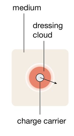 Ein (magnetisches) Polaron entsteht, wenn ein Loch (charge carrier) durch ein Medium wandert und das Medium dabei stets lokal polarisiert. Diese lokale Veränderung des Mediums nennt man "dressing cloud".