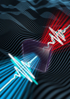 Ultrashort laser pulses are sent into a nonlinear crystal and undergo complex frequency-mixing processes. By adjusting the laser input parameters, the scientists were able to precisely control the oscillations of the generated mid-infrared light.Illustration: Dennis Luck, Alexander Gelin