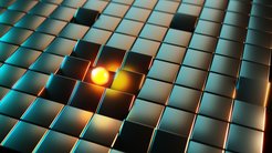 Künstlerische Darstellung des „Quantenschalter"-Atoms in der Mitte des optischen Spiegels.