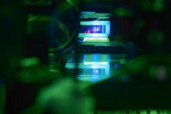 Atomic cloud at a few thousandths of a Kelvin above absolute zero temperature, trapped and held in an ultra-high vacuum.