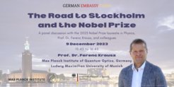 Ferenc Krausz is the guest of a panel discussion at the residence of the German ambassador to Sweden.